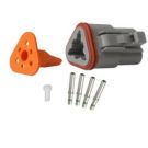 Repair pack DT 3 cavity plug includes (1) 3 way plug, (1) 3 way wedge lock, (4) socket & (1) cavity plug