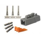 Repair pack DTP 2 cavity plug includes 1 x 2 way plug, 1 x 2 way wedge lock & 3 x solid contact socket & 3 x stamped & formed contact
