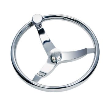 316 cast stainless steel steering wheel - 13.5"  Vision Elite Wheel (716) - w/press fit control knob w/glass ball bearings - Finger Grip Rim - 22° Dish - Fits 3/4” Tapered Shaft