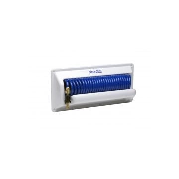 Hose coil enclosure with 5' x 3/8" hose & adjustable spray nozzle (20. 5"Wx9.5"Hx5"D) horizontal mount