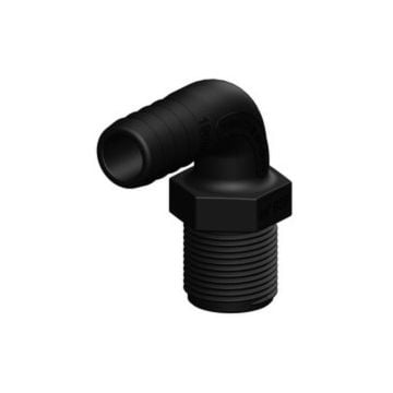 Hose connector 90 deg. Black long 3/4" x 19 mm Male BSP GRP