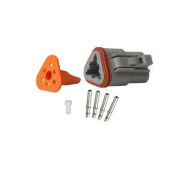 Repair pack DT 3 cavity plug includes (1) 3 way plug, (1) 3 way wedge lock, (4) socket & (1) cavity plug
