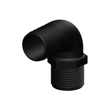 Hose connector 90 deg. Black long 1-1/4"x 38 mm Male BSP GRP