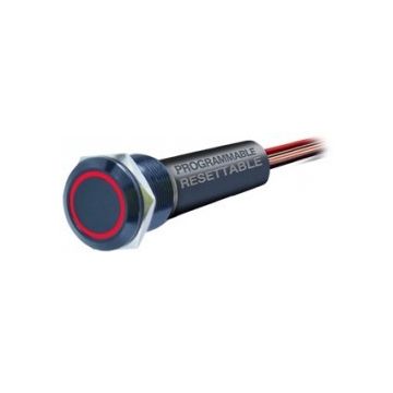 Switch BTASMTSW-L/R On/Off 12V Red LED Black Anodized Aluminium Programmable Resettable Push Button