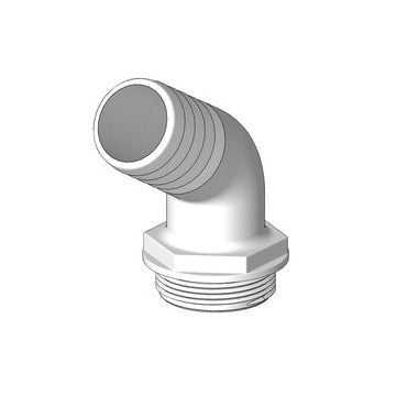 Hose connector 120 deg. White 1-1/2" x 38 mm BSP includes Blue washer GRP