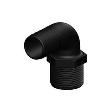Hose connector 90 deg. Black long 1-1/4" x 32 mm Male BSP GRP
