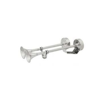 Horn 12V dual trumpet SS body with chrome finish, 123bB 370 & 310 Hz L18.5" x W8" x H5