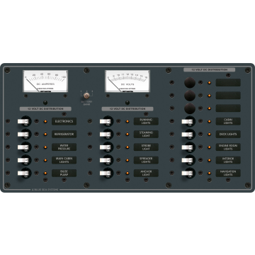DC Distribution Panel 12V DC 18 Position with Analogue Voltmeter and Ammeter