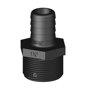 Hose Tail Straight Unequal 28mm × 1-1/2" BSP Long Male Thread Black