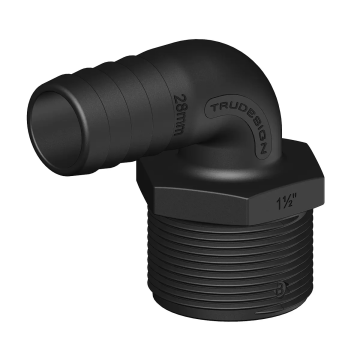 Hose Tail 90° Unequal 28mm × 1-1/2" BSP Long Male Thread Black