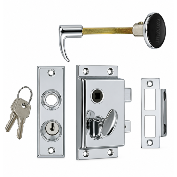 Rim Lock Set Chrome-Plated Zinc Alloy with Reverse Bevel and Flush Strike