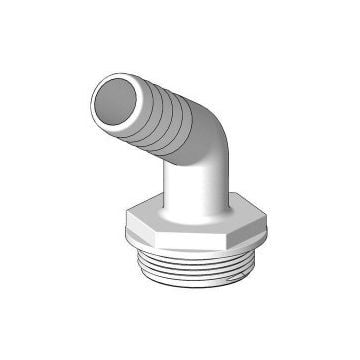 Hose connector 120 deg. White 1-1/2" x 25 mm BSP includes Blue washer GRP