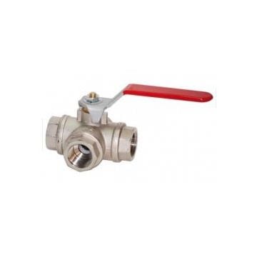 Valve ball 1/4" T-flow Art1551 Brass (Nickel plated) PN32 F-F-F connections