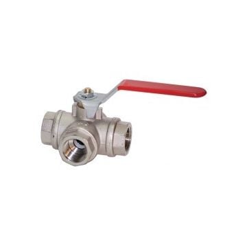Valve ball 1/2" 3-way Nickeled Brass (Nickel plated) L-flow suitable for water & diesel oil