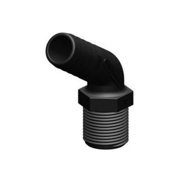 Hose connector 120 deg. Black long 1" x 25 mm Male BSP GRP