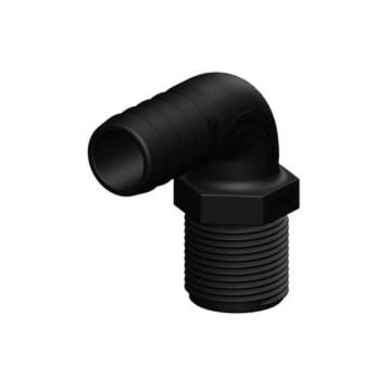 Hose connector 90 deg. Black long 1"x 25 mm Male BSP GRP