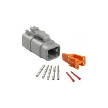 Repair pack DTM 4 cavity plug includes 1 x 4 way plug, 1 x 4 way wedge lock, 5 x socket & 2 x red cavity plug