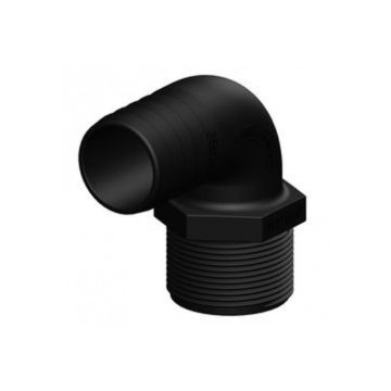 Hose connector 90 deg. Black long 1-1/2" x 38 mm Male BSP GRP