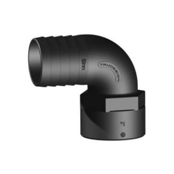 Hose connector 90 deg Black 2"x50mm female BSP GRP