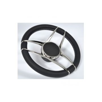 Steering Wheel Corvina Dia.350 black leather rim & SS316 spokes including keyed hub kit
