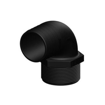 Hose connector 90 deg. Black long 2"x 50 mm Male BSP GRP