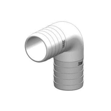 Hose connector 90 deg. White 38 mm GRP
